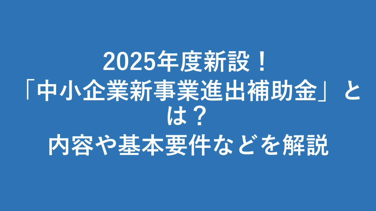 2025年度新設！「中小企業新事業進出補助金」とは？概要や基本要件などを解説