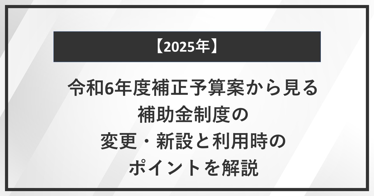 【2025年】令和6年度補正予算案から見る補助金制度の変更・新設と利用時のポイントを解説